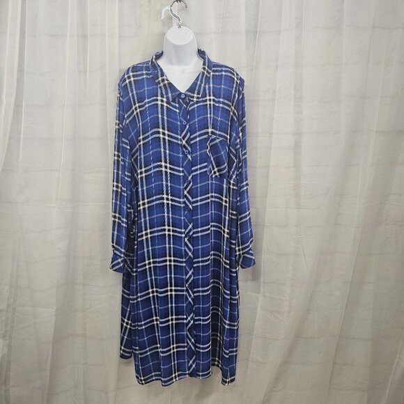 Catherines Blue White Plaid Button Down Shirt Dress Preppy Roll Tab 4X - Picture 12 of 12